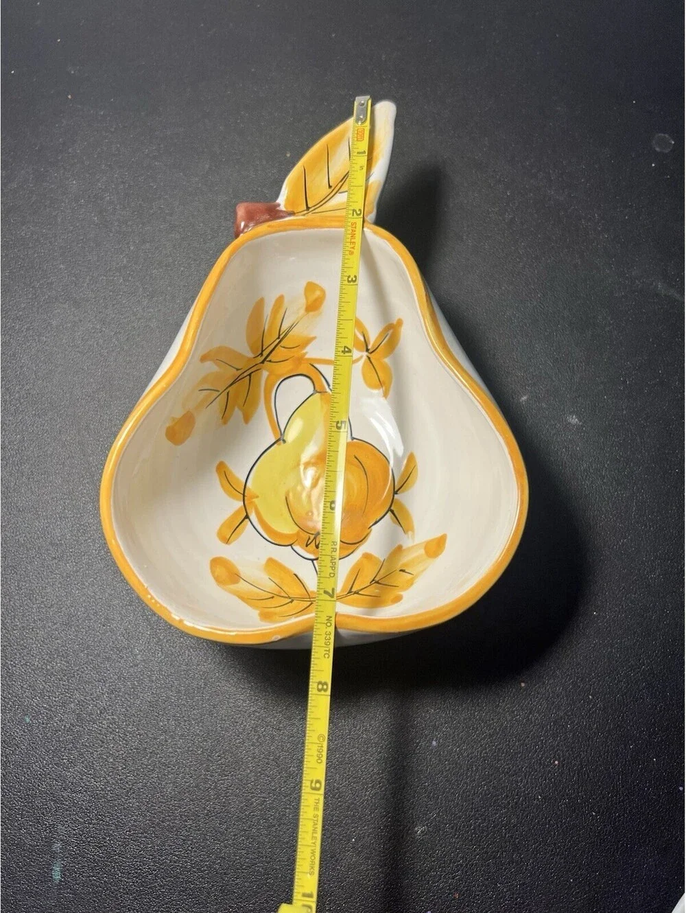 Italian Vintage 1960s Pear Serving Dish Bowl Hand-Painted White Yellow, 7.5x2.5”